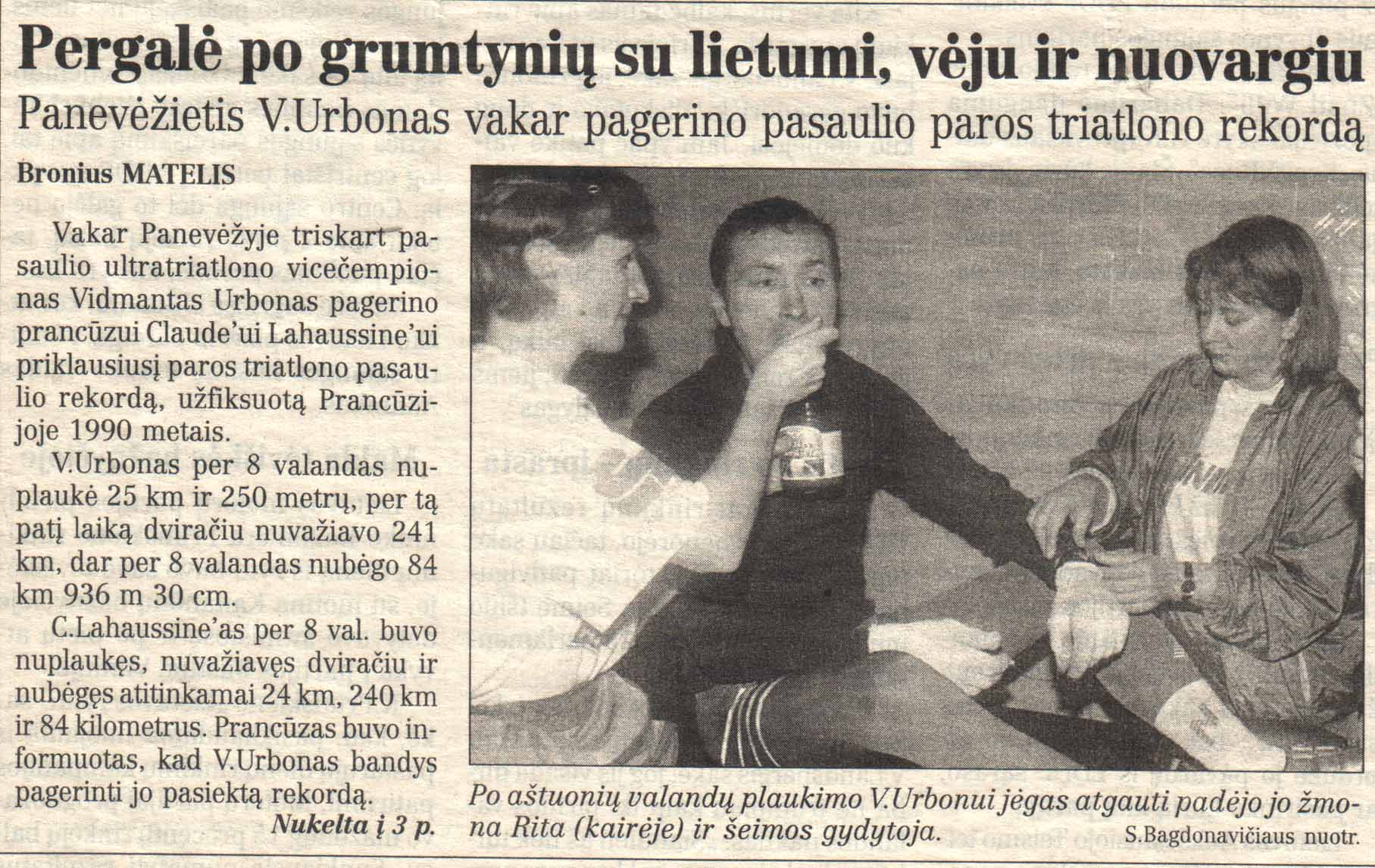 „Lietuvos ryto“ reportažas su Vidmanto Urbono nuotrauka po aštuonių valandų plaukimo