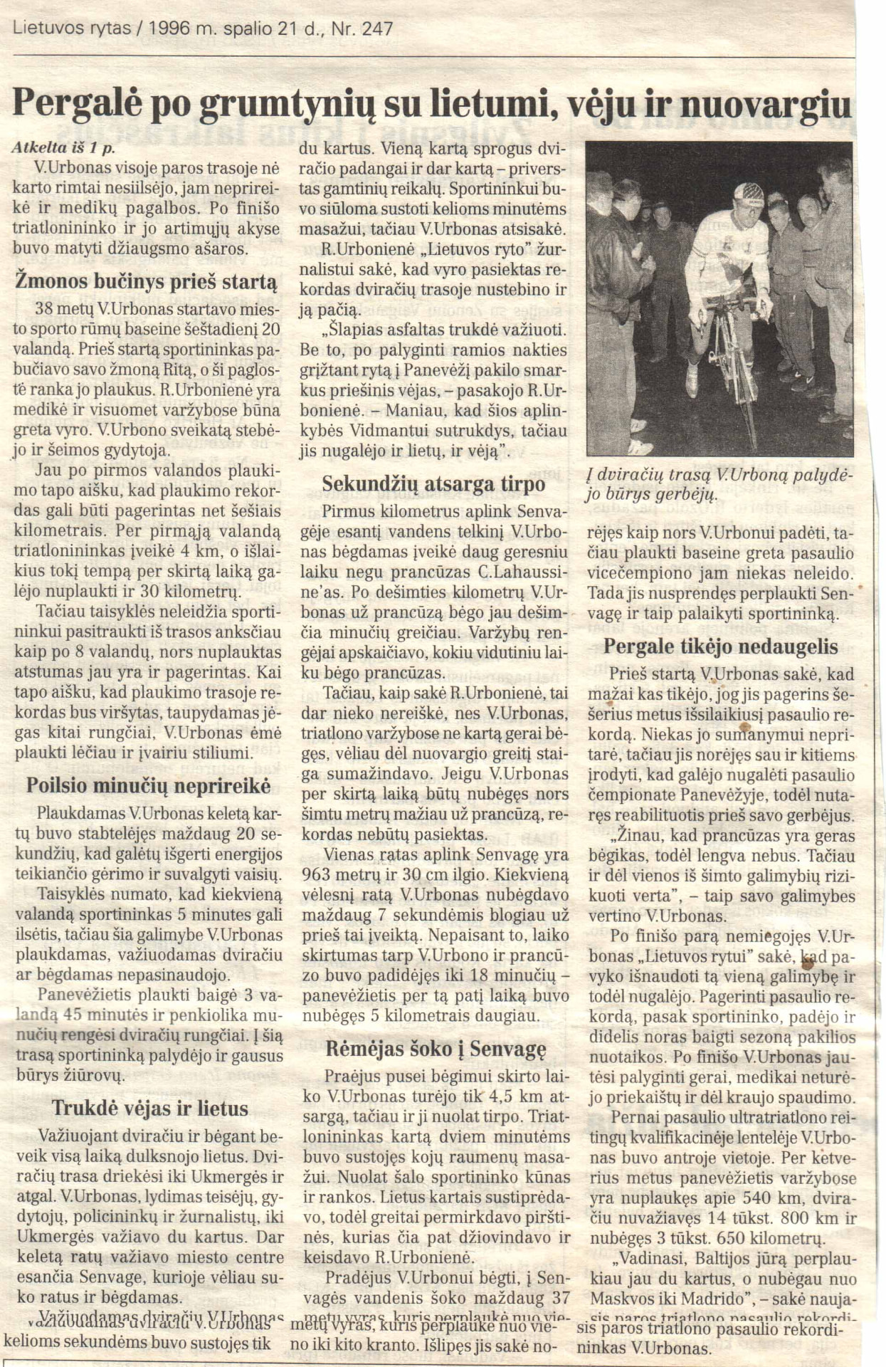 1996 m. Lietuvos ryto reportažo tęsinys apie paros triatlono pasaulio rekordą