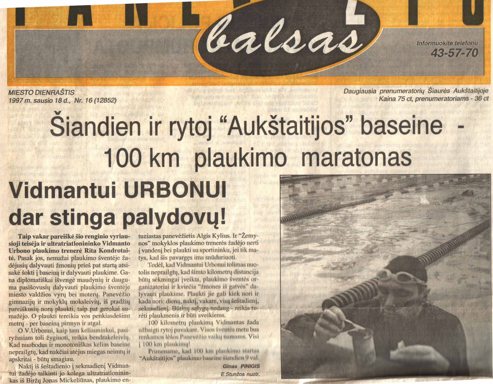 1997 m. anonsas apie 100 km plaukimo maratoną