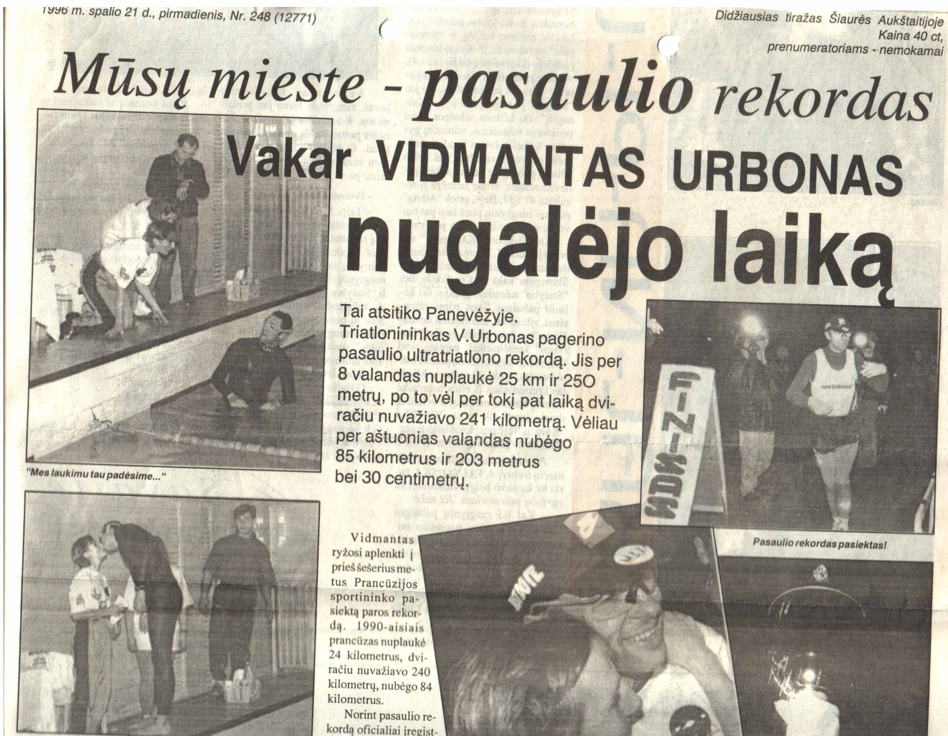 Panevėžio balso pirmas puslapis „Vidmantas Urbonas nugalėjo laiką“